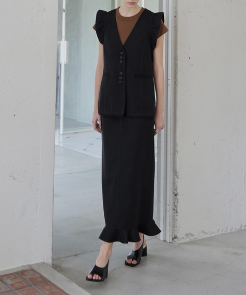 WILLFULLY（ウィルフリー）の「hem frill pencil nep SK（スカート・レディース・ブラック/ベージュ系その他/タン・FREE）」の11枚目の写真