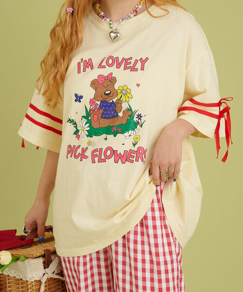 くまたけ あみこ企画】ヴィンテージライクくまちゃんBIGTee（Tシャツ