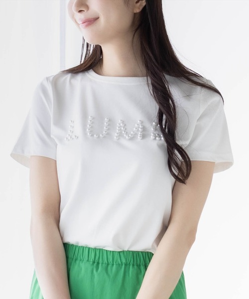 CLEAR BASIC（クリアベーシック）の「パールロゴTシャツ[着回し力抜群 ガーリー]（Tシャツ/カットソー・レディース・イエロー/サックスブルー/ブラック/オフホワイト・F）」の2枚目の写真
