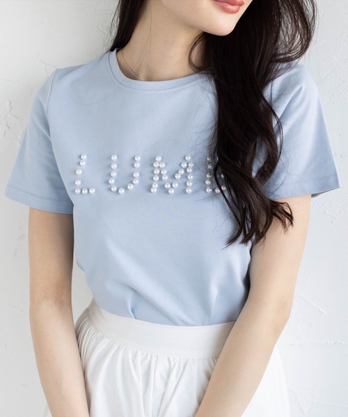 CLEAR BASIC（クリアベーシック）の「パールロゴTシャツ[着回し力抜群 ガーリー]（Tシャツ/カットソー・レディース・イエロー/サックスブルー/ブラック/オフホワイト・F）」の3枚目の写真