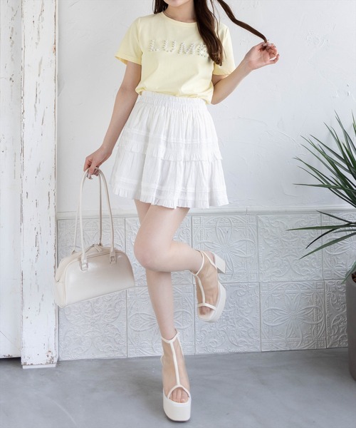 CLEAR BASIC（クリアベーシック）の「パールロゴTシャツ[着回し力抜群 ガーリー]（Tシャツ/カットソー・レディース・イエロー/サックスブルー/ブラック/オフホワイト・F）」の6枚目の写真