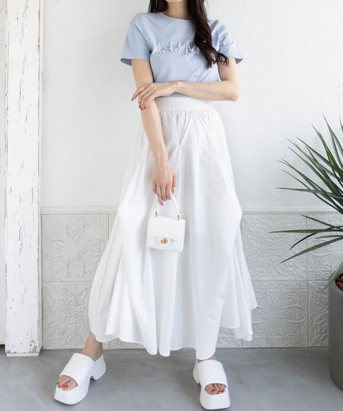 CLEAR BASIC（クリアベーシック）の「パールロゴTシャツ[着回し力抜群 ガーリー]（Tシャツ/カットソー・レディース・イエロー/サックスブルー/ブラック/オフホワイト・F）」の7枚目の写真