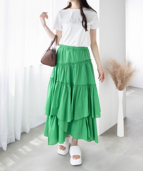 CLEAR BASIC（クリアベーシック）の「パールロゴTシャツ[着回し力抜群 ガーリー]（Tシャツ/カットソー・レディース・イエロー/サックスブルー/ブラック/オフホワイト・F）」の18枚目の写真