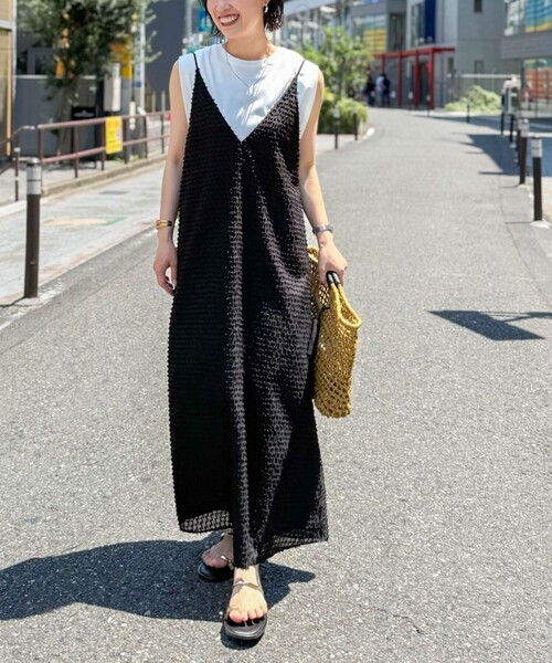 NOLLEY’S（ノーリーズ）の「ウォッシャブルカットジャガードキャミワンピース（ワンピース・レディース・ブラック/オフホワイト・38）」の6枚目の写真