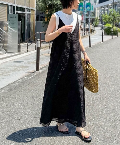 NOLLEY’S（ノーリーズ）の「ウォッシャブルカットジャガードキャミワンピース（ワンピース・レディース・ブラック/オフホワイト・38）」の7枚目の写真