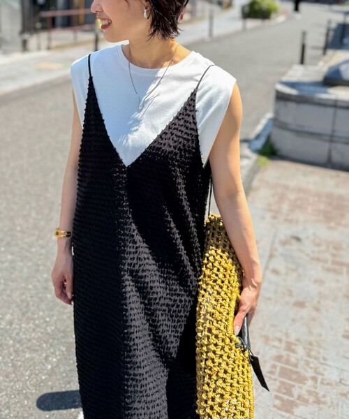 NOLLEY’S（ノーリーズ）の「ウォッシャブルカットジャガードキャミワンピース（ワンピース・レディース・ブラック/オフホワイト・38）」の8枚目の写真