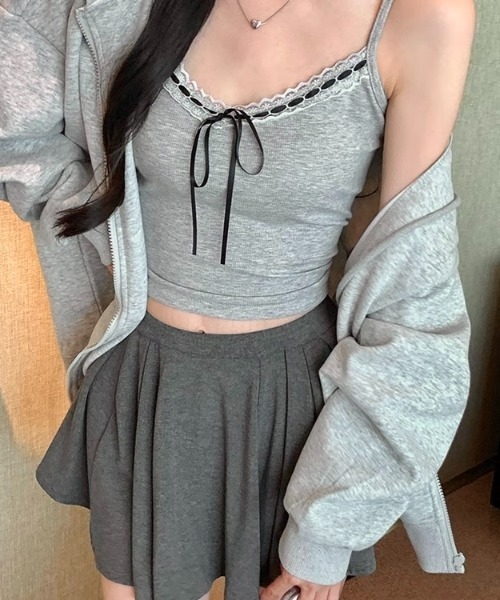 セール】カップ付き胸元レースリボンキャミソール（キャミソール