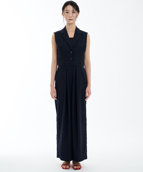 PUBLIC TOKYO(パブリックトウキョウ)の「残りわずか】リネンコンテーラーオールインワン(つなぎ/オールインワン・レディース・ブラック/ネイビー・1/2)」の10枚目の写真