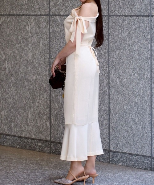 アシメリボンワンピース（結婚式・パーティー対応）美シルエット