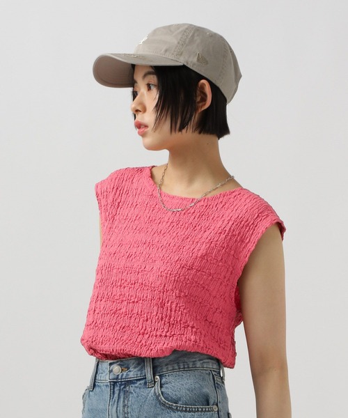 BAYFLOW（ベイフロー）の「[ストレッチ入りで動きやすい]ポコポコノースリーブプルオーバー（Tシャツ/カットソー・レディース・ブラック/アイボリー/ピンク・FREE）」の7枚目の写真