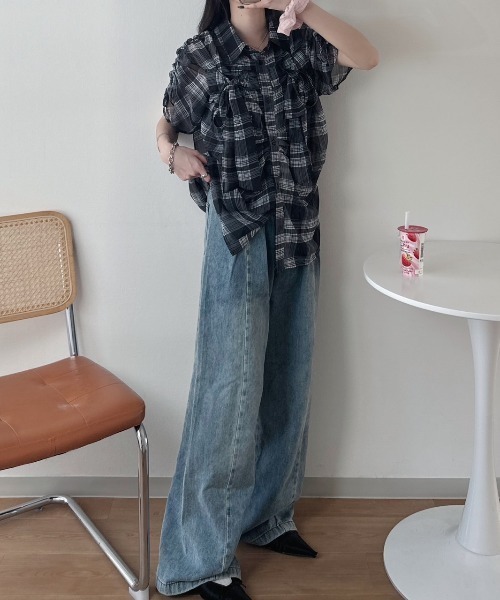 nemne store(ネンネストア)の「ギャザーリボンシアーシャツ(シャツ/ブラウス・レディース・アイボリー/ネイビー/ブラック系・MEDIUM/SMALL)」の7枚目の写真