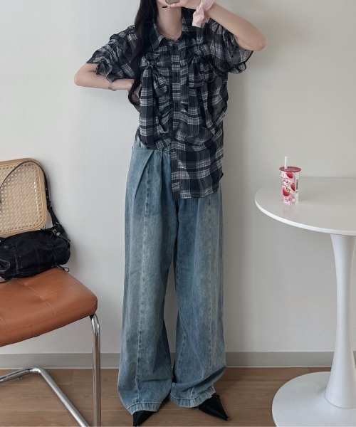 nemne store(ネンネストア)の「ギャザーリボンシアーシャツ(シャツ/ブラウス・レディース・アイボリー/ネイビー/ブラック系・MEDIUM/SMALL)」の6枚目の写真