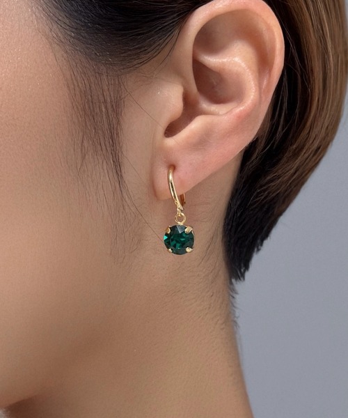 As】【金属アレルギー対応】NO.184 小ぶりフープ 誕生石 クリスタル