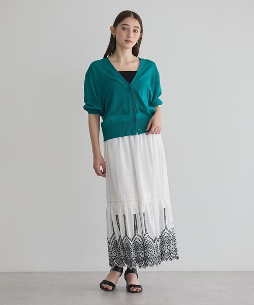 YECCA VECCA（イェッカヴェッカ）の「シアーニットVネックカーディガン（カーディガン/ボレロ・レディース・ブラック/ライトベージュ/ダークベージュ/グリーン・FREE）」の15枚目の写真