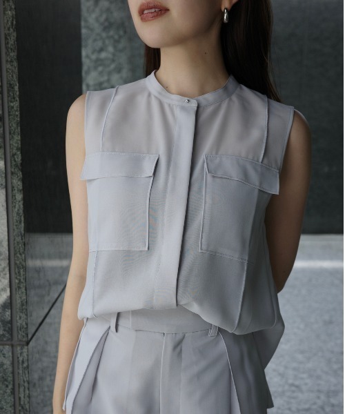 anuans シアーボイルスタンドカラーブラウス シアーボイルスタンドカラーブラウス