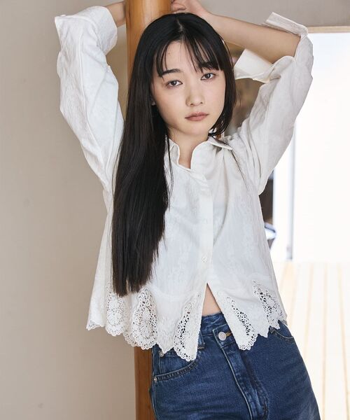 STRATA エストラータ エンブロイダリースカラップシャツ エンブロイダリースカラップシャツ 【低身長・小柄女性