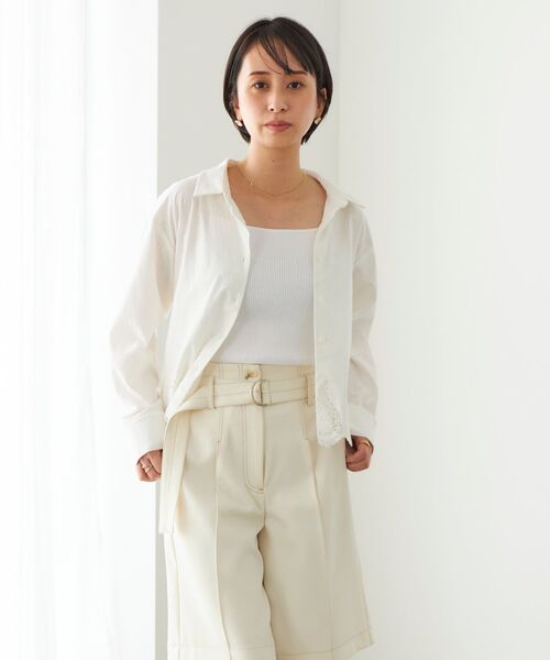 エンブロイダリースカラップシャツ 【低身長・小柄女性