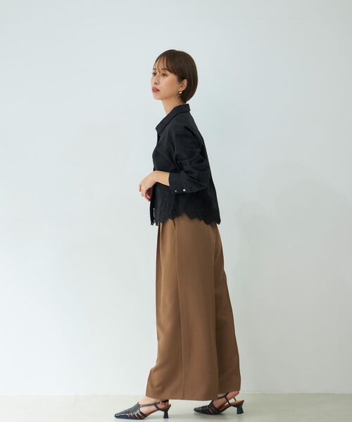 エンブロイダリースカラップシャツ 【低身長・小柄女性