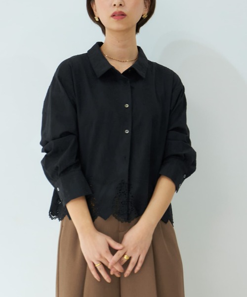 エンブロイダリースカラップシャツ 【低身長・小柄女性