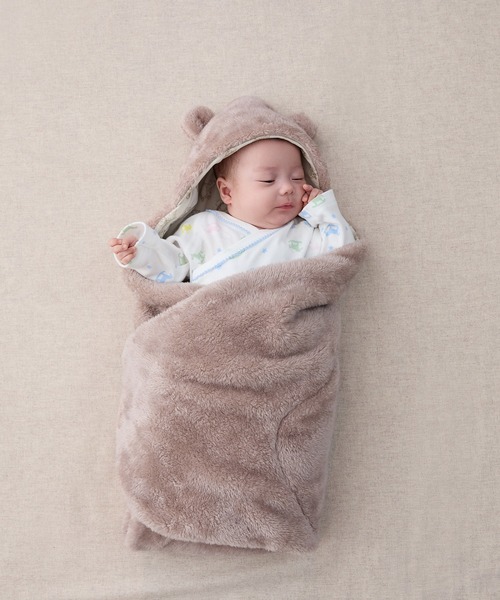 combimini（コンビミニ）の「ふわふわボアくま耳アフガン（おくるみ・キッズ・ライトベージュ/スモークピンク/ネイビー・F）」の3枚目の写真