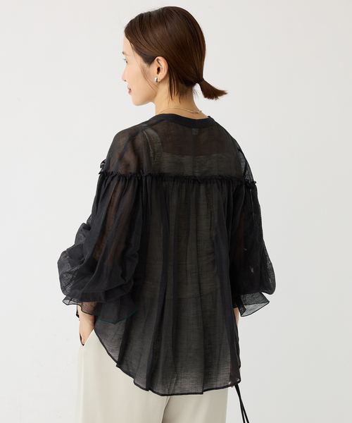 IENA(イエナ)の「B. リネン混シアーブラウス(シャツ/ブラウス・レディース・ブラック/オレンジ・FREE)」の4枚目の写真