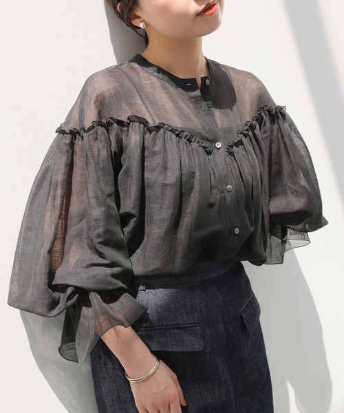 IENA(イエナ)の「B. リネン混シアーブラウス(シャツ/ブラウス・レディース・ブラック/オレンジ・FREE)」の12枚目の写真