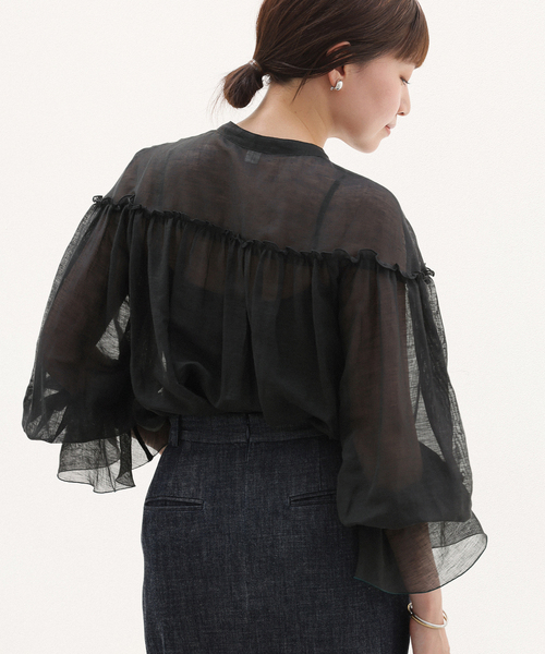 IENA(イエナ)の「B. リネン混シアーブラウス(シャツ/ブラウス・レディース・ブラック/オレンジ・FREE)」の22枚目の写真