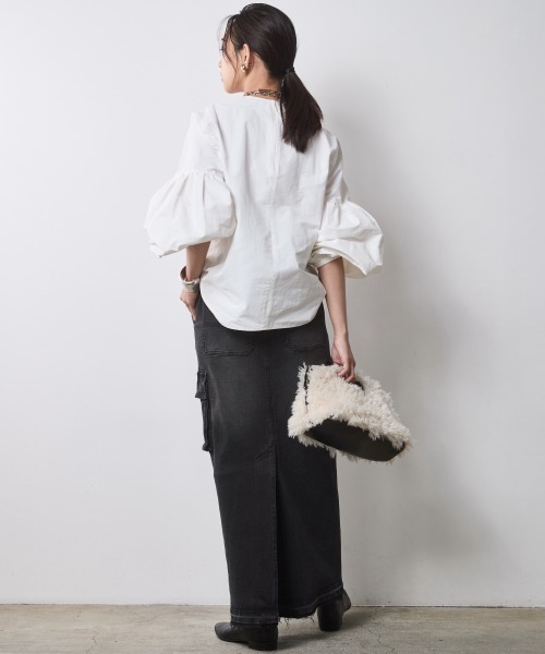 CHIC STYLE（シックスタイル）の「ボリュームスリーブブラウス＜大きいサイズ有＞シックスタイル（シャツ/ブラウス・レディース・ブラック/オフホワイト・5L/4L/3L/LL/L/M）」の5枚目の写真