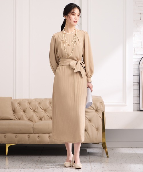 DRESS PLUS(ドレスプラス)の「ウエストリボン付き美シルエットドレス(ドレス・レディース・グレー/ブラック/ベージュ・S/M/L/XL/XXL)」の14枚目の写真