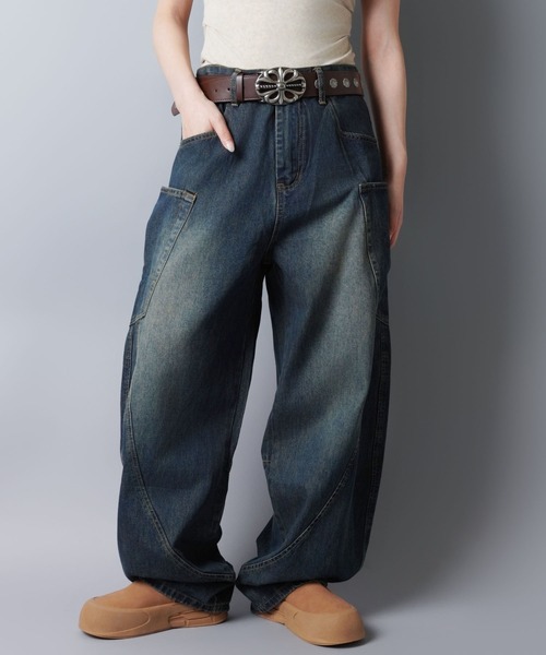 バルーンデニムワイドパンツ/バギー/カーブバレルシルエット