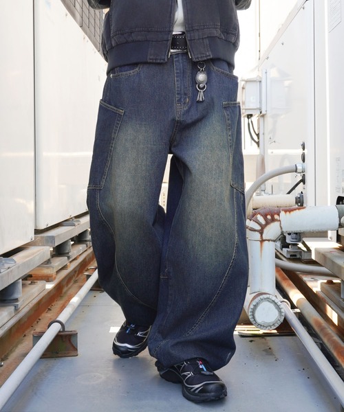 未使用品 SINSS バギーシルエットカーブデニム ジーンズ S ブルーペイント SINSS ジーンズ Baggy silhouette curve denim / バギーシルエット