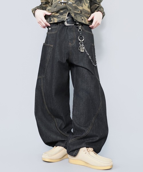 バルーンデニムワイドパンツ/バギー/カーブバレルシルエット/ユニ