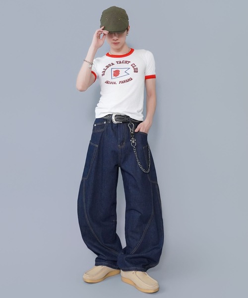 SPINNS（スピンズ）の「デニムワイドバルーンパンツ/バギー/カーブバレルシルエット/ユニセックス（デニムパンツ・メンズ・ブラック/ブルー/ピンク/ネイビー/ブルー系その他・L/M/S）」の12枚目の写真