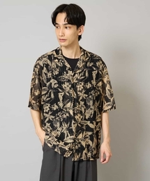 a.v.v（アーヴェヴェ）の「【洗濯機で洗える】メッシュニットダークフラワー五分袖オープンカラーシャツ（シャツ/ブラウス）」