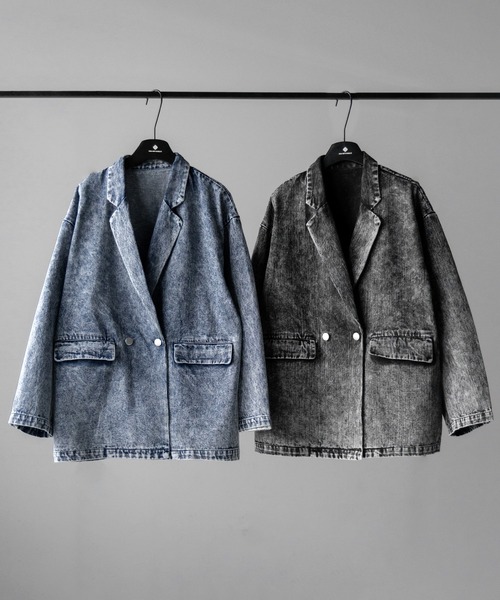 me+em select（ミームセレクト）の「【 デニムセットアップ着用可能 】ヴィンテージケミカルブリーチボーイフレンドテーラードデニムジャケット／ vintage chemical bleach boyfriend tailored denim jacket（デニムジャケット・レディース・ブラック/ブルー・2/1）」の3枚目の写真