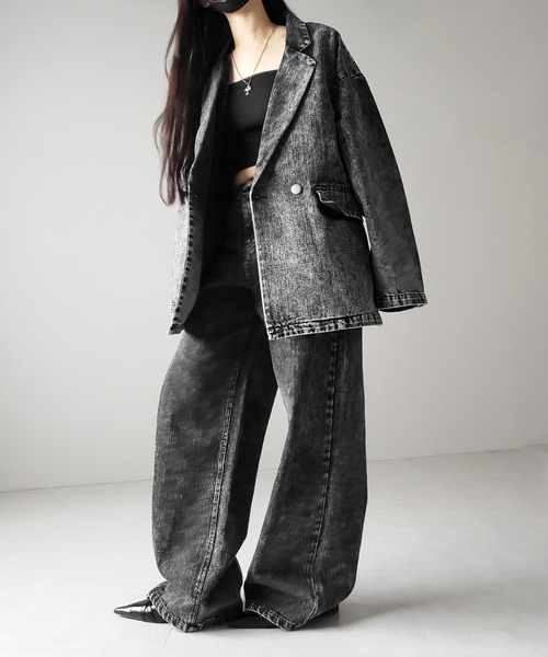 me+em select（ミームセレクト）の「【 デニムセットアップ着用可能 】ヴィンテージケミカルブリーチボーイフレンドテーラードデニムジャケット／ vintage chemical bleach boyfriend tailored denim jacket（デニムジャケット・レディース・ブラック/ブルー・2/1）」の17枚目の写真