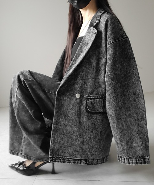 me+em select（ミームセレクト）の「【 デニムセットアップ着用可能 】ヴィンテージケミカルブリーチボーイフレンドテーラードデニムジャケット／ vintage chemical bleach boyfriend tailored denim jacket（デニムジャケット・レディース・ブラック/ブルー・2/1）」の21枚目の写真