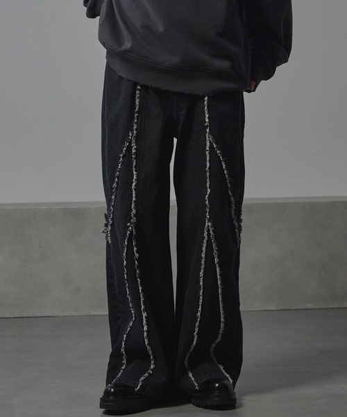 ANEDIST（アンディスト）の「フリンジデニムバギーパンツ（デニムパンツ・メンズ・ブルー/ブラック・M/L）」の2枚目の写真