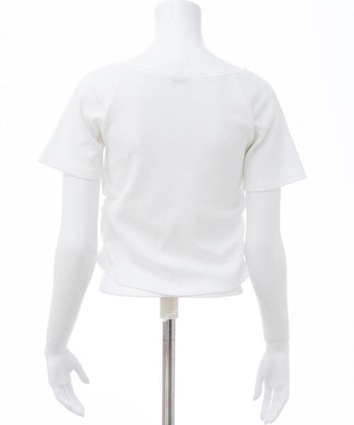 INGNI（イング）の「リボン付レースリブトップス（Tシャツ/カットソー・レディース・オフホワイト/ライトピンク/ブラック・M）」の6枚目の写真