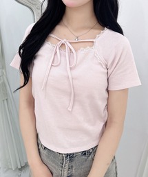 INGNI | リボン付レースリブトップス(Tシャツ/カットソー)