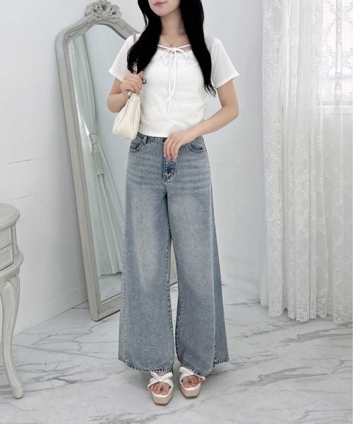 INGNI（イング）の「リボン付レースリブトップス（Tシャツ/カットソー・レディース・オフホワイト/ライトピンク/ブラック・M）」の14枚目の写真