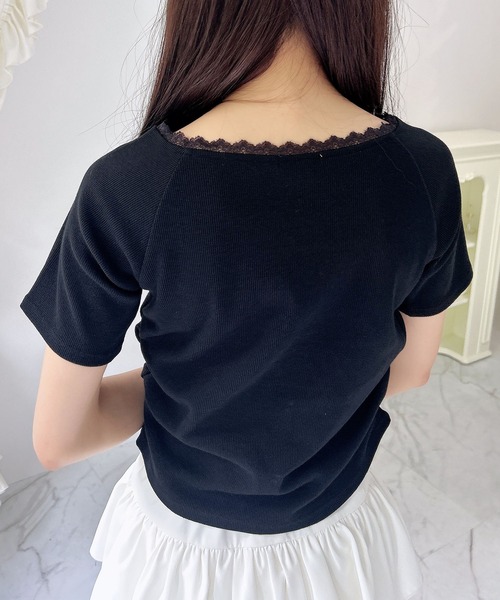 INGNI（イング）の「リボン付レースリブトップス（Tシャツ/カットソー・レディース・オフホワイト/ライトピンク/ブラック・M）」の19枚目の写真