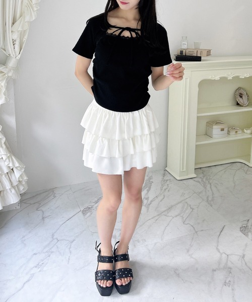 INGNI（イング）の「リボン付レースリブトップス（Tシャツ/カットソー・レディース・オフホワイト/ライトピンク/ブラック・M）」の20枚目の写真