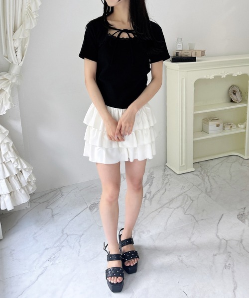 INGNI（イング）の「リボン付レースリブトップス（Tシャツ/カットソー・レディース・オフホワイト/ライトピンク/ブラック・M）」の21枚目の写真