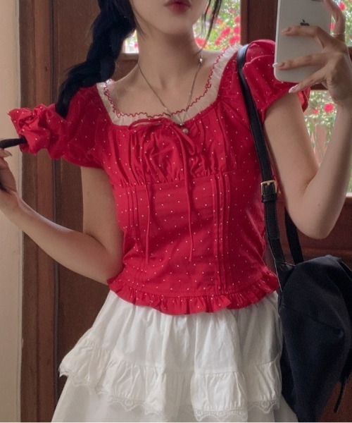 almo（アルモ）の「【LAMPOON】ドットシュシュセットブラウス（シャツ/ブラウス・レディース・ネイビー/ホワイト/レッド・FREE）」の3枚目の写真