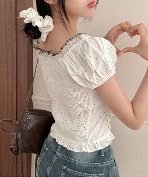 almo（アルモ）の「【LAMPOON】ドットシュシュセットブラウス（シャツ/ブラウス・レディース・ネイビー/ホワイト/レッド・FREE）」の12枚目の写真