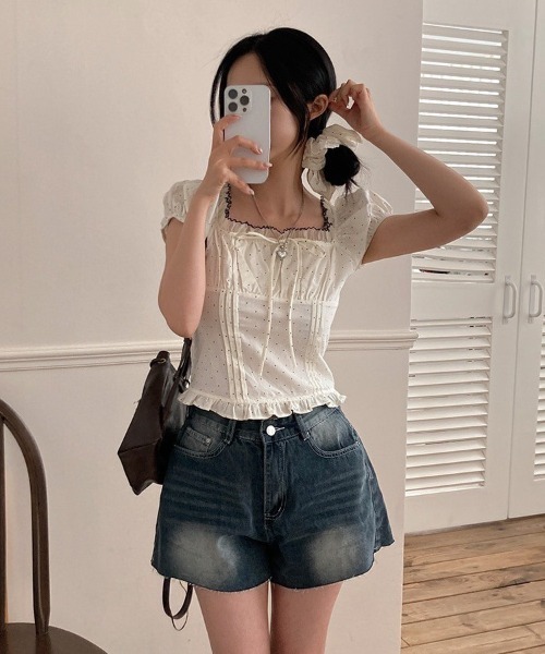 almo（アルモ）の「【LAMPOON】ドットシュシュセットブラウス（シャツ/ブラウス・レディース・ネイビー/ホワイト/レッド・FREE）」の11枚目の写真