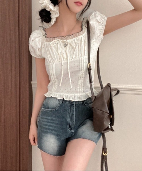 almo（アルモ）の「【LAMPOON】ドットシュシュセットブラウス（シャツ/ブラウス・レディース・ネイビー/ホワイト/レッド・FREE）」の10枚目の写真