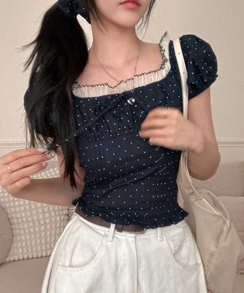 almo（アルモ）の「【LAMPOON】ドットシュシュセットブラウス（シャツ/ブラウス・レディース・ネイビー/ホワイト/レッド・FREE）」の8枚目の写真