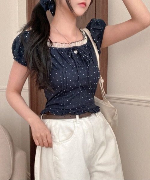 almo（アルモ）の「【LAMPOON】ドットシュシュセットブラウス（シャツ/ブラウス・レディース・ネイビー/ホワイト/レッド・FREE）」の6枚目の写真